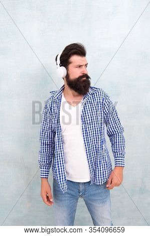 Audio Book. Emotional Hipster. Music Service. Melody. Modern Headphones Concept. Man Listening Music