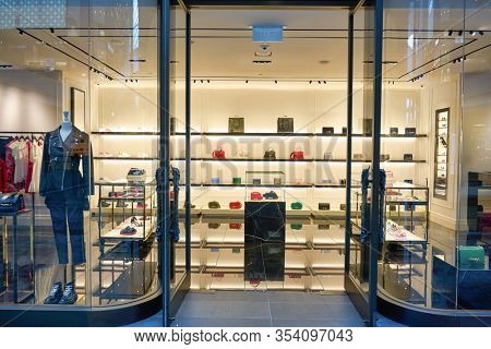 SINGAPORE - JANUARY 20, 2020: entrance to Alexander McQueen store in the Shoppes at Marina Bay Sands. Alexander McQueen is a British luxury fashion house.