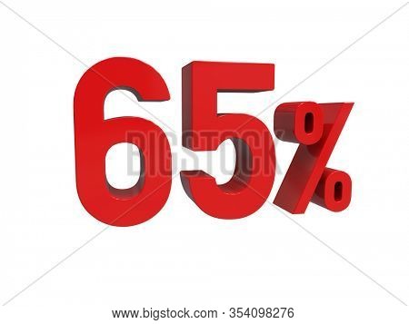 3d Render: ISOLATED Red 65% Percent Discount 3d Sign on Light Background, Special Offer 65% Discount Tag, Sale Up to 65 Percent Off, Sixty-five Percent Letters Sale Symbol, Special Offer Label