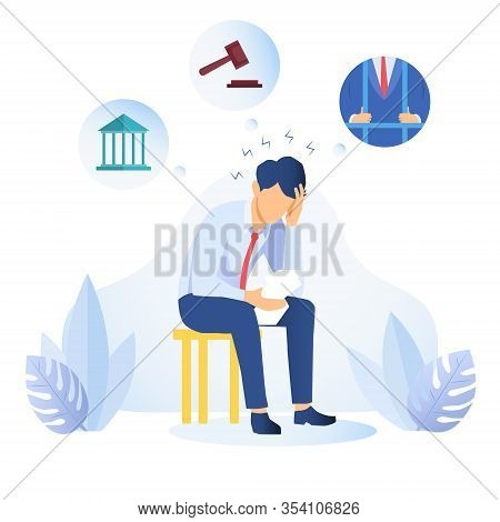 Young Man With Problems With The Law Seated On A Stool With Head On Hand Reading A Letter Surrounded