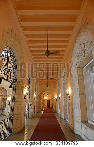 PALM BEACH, FL, USA - JAN. 2, 2015: Hotel Addition Courtyard of Whitehall Mansion by Henry Morrison Flagler, built in 1902 with Beaux Arts style in Palm Beach, Florida FL, USA.
