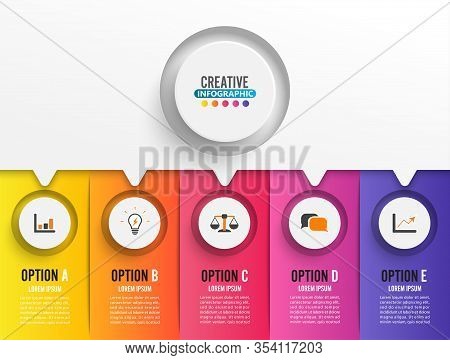 Abstract Digital Illustration Infographic Five Otions. Vector Illustration Can Be Used For Workflow 