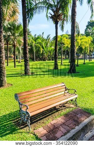 Park Bench In Lumphini Park, Bangkok, Thailand