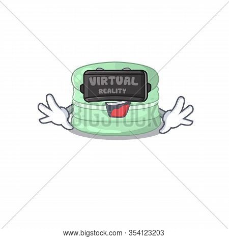 A Picture Of Pistachio Macaron Character Wearing Virtual Reality Headset