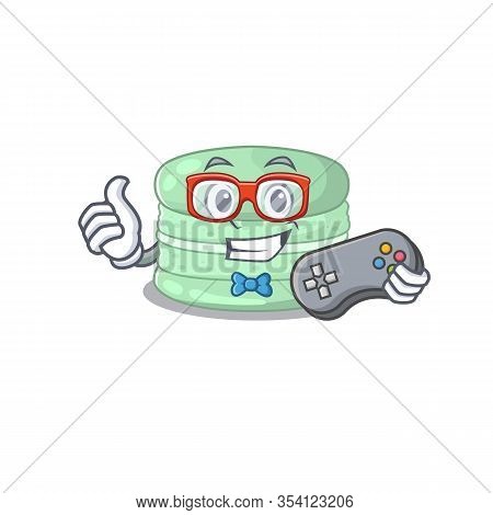 Smiley Gamer Pistachio Macaron Cartoon Mascot Style