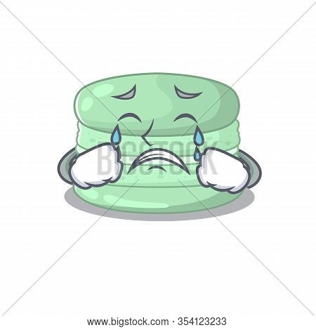 Pistachio Macaron Cartoon Character Concept With A Sad Face
