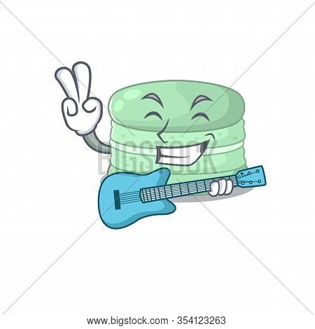 A Picture Of Pistachio Macaron Playing A Guitar