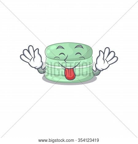 Funny Pistachio Macaron Mascot Design With Tongue Out