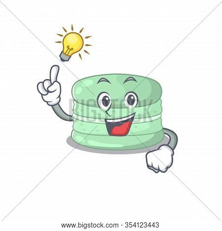 A Clever Pistachio Macaron Cartoon Character Style Have An Idea Gesture