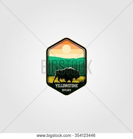 Bison On Yellowstone National Park Logo Vector Illustration