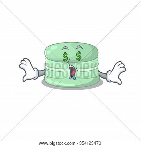 Happy Rich Pistachio Macaron Cartoon Character With Money Eye