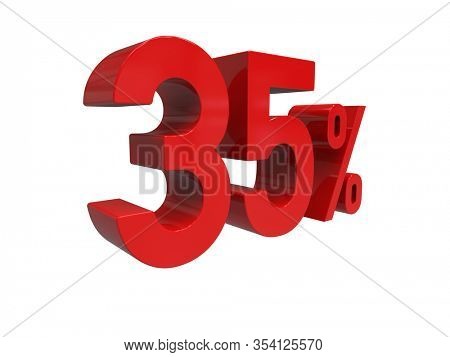 3d Render: ISOLATED Red 35% Percent Discount 3d Sign on Light Background, Special Offer 35% Discount Tag, Sale Up to 35 Percent Off, Thirty-five Percent Letters Sale Symbol, Special Offer Label