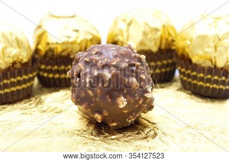 Ferrero Rocher Is Premium Chocolate Ball Sweets Filling With Nuts And Luxury Delicious. Italian Choc