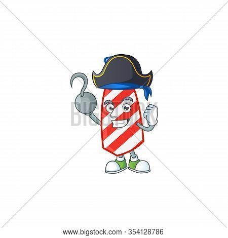 Calm One Hand Pirate Usa Stripes Tie Mascot Design Wearing Hat