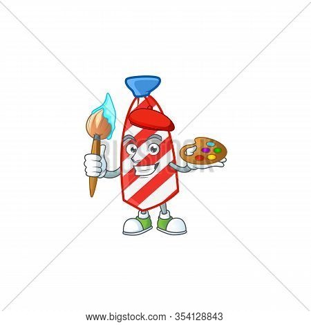 An Elegant Usa Stripes Tie Painter Mascot Icon With Brush