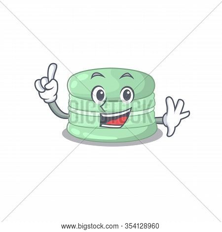 Mascot Cartoon Concept Pistachio Macaron In One Finger Gesture