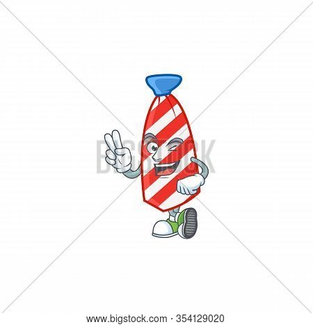 Cute Cartoon Mascot Picture Of Usa Stripes Tie With Two Fingers