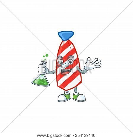 A Genius Professor Usa Stripes Tie Cartoon Character With Glass Tube