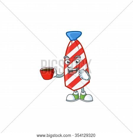Cool Usa Stripes Tie Cartoon Character With A Cup Of Coffee