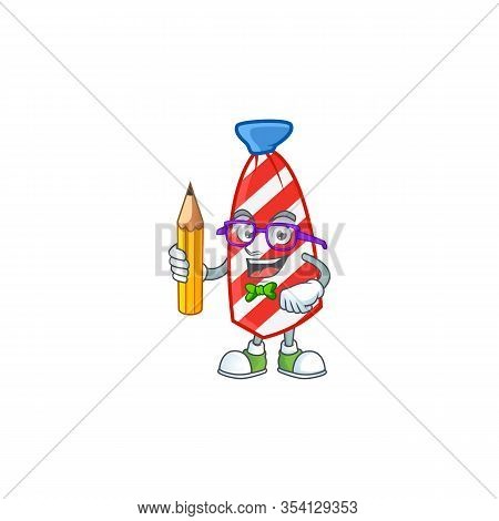 A Mascot Icon Of Student Usa Stripes Tie Character Holding Pencil