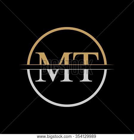 Initial Mt Letter Logo Design Vector Template. Gold And Silver Letter Mt Logo Design