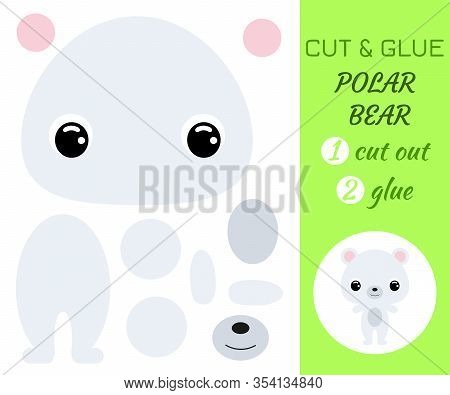 Cut And Glue Baby Polar Bear. Color Paper Application Game. Educational Paper Game For Preschool Chi
