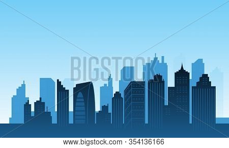 City Silhouette Background With Many Buildings Skycraper.