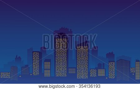 City Silhouette Background With Many Buildings Skycraper.