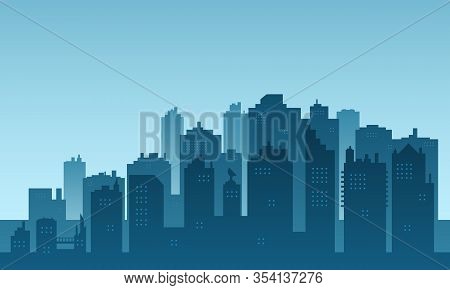 Panorama Of The City With Buildings Skycraper.