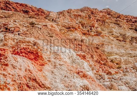 Black Sea Red Rocks Coastline. Cape Chersonesos Wild Beach In Sevastopol, Russia.