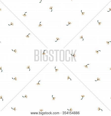 Simple Ditsy Doodle Wildflowers Seamless Vector Pattern On A Light Background. Minimal Girly Nature 