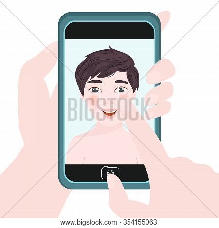 Boy Selfie Internet Talking Market Communication Business Vector Illustration Set For Print