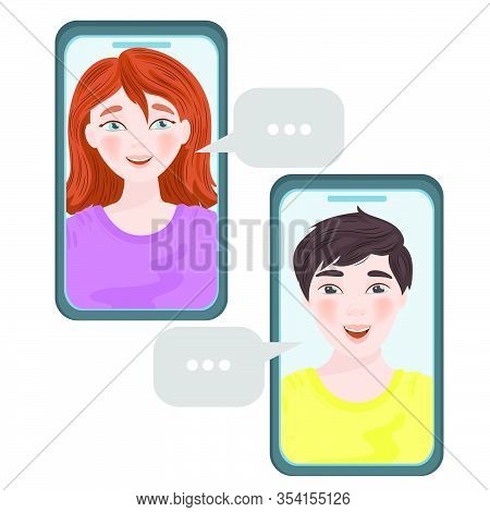 Chat Internet Friend Talking Market Communication Business Vector Illustration Set For Print