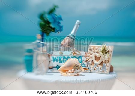 Wedding Table And Champagne On A Caribbean Beach, Lensbaby, Artistic Blur