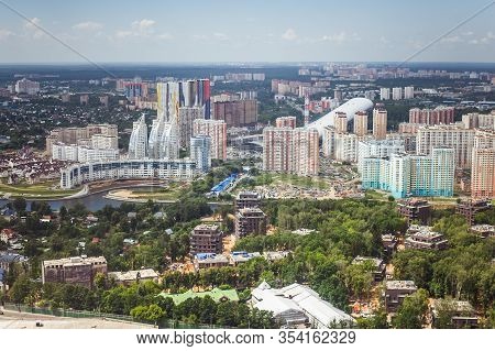 Beautiful Summer Panoramic Landscape. Birds-eye View Of