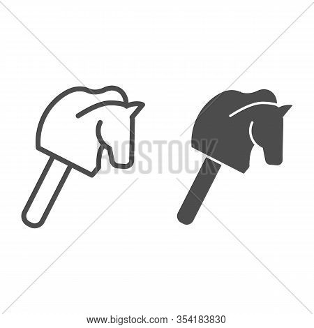 Horse Stick Children Toy Line And Solid Icon. Head Of Animal On Stick Silhouette Symbol, Outline Sty