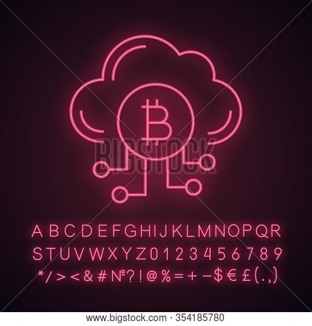 Cryptocurrency Cloud Mining Service Neon Light Icon. Bitcoin Crypto Mining. Cryptocurrency Business.