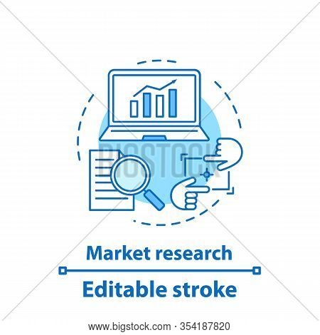 Market Research Concept Icon. Data Analyzing. Information Searching Idea Thin Line Illustration. Vec