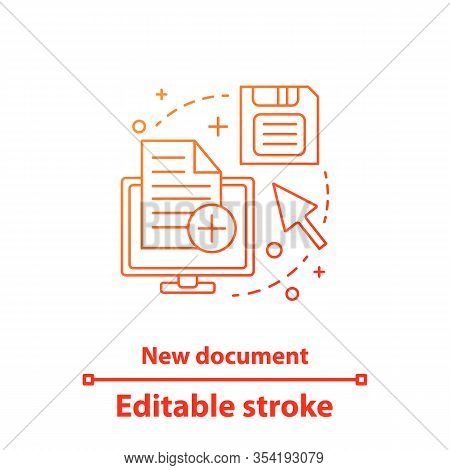 New Document Concept Icon. Text Editor. Add File Idea Thin Line Illustration. Document Saving. Vecto