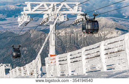 Demanovska Dolina, Slovakia - February 7: Modern Cableway Funitel In Ski Resort Jasna - Low Tatras M