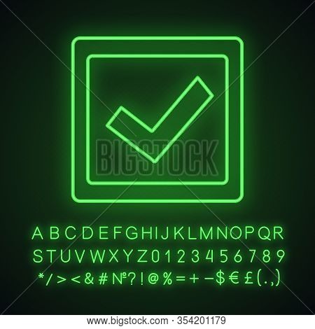 Checkbox Neon Light Icon. Check Box. Checkmark. Voting. Verification And Validation. Approved. Glowi
