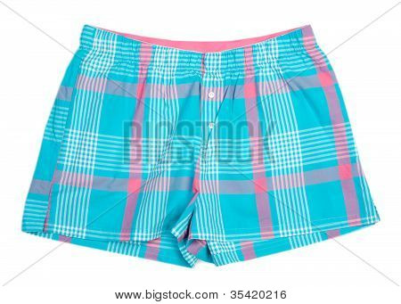 블루 체크 무늬 반바지