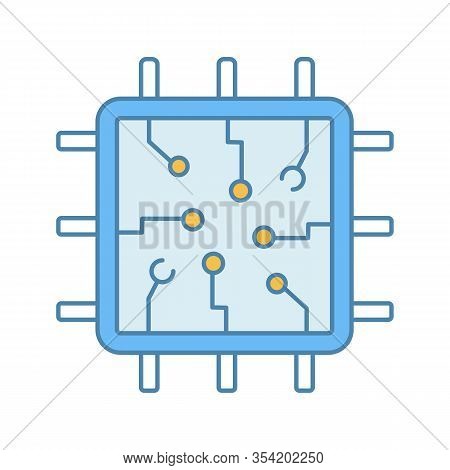 Chip Color Icon. Processor. Central Processing Unit. Artificial Intelligence. Isolated Vector Illust