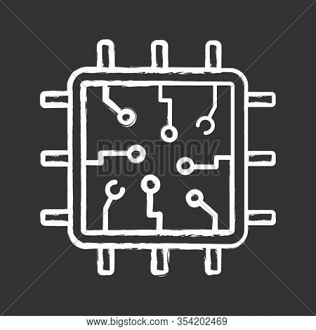 Chip Chalk Icon. Processor. Central Processing Unit. Artificial Intelligence. Isolated Vector Illust