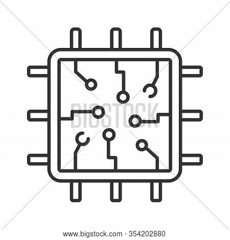 Chip Linear Icon. Processor. Central Processing Unit. Thin Line Illustration. Artificial Intelligenc