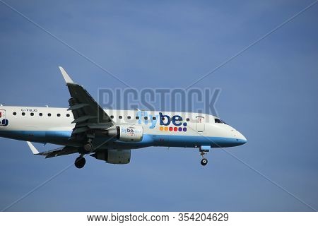 Amsterdam The Netherlands - April, 19th 2018: G-fbjd Flybe Embraer Erj-175  On Final Approach To Sch