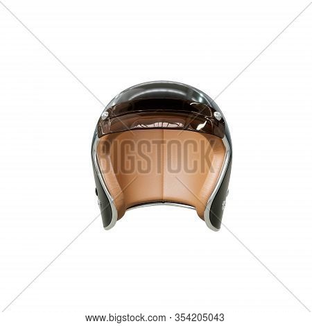 Helmet For A Motorcycle, Life Safety Accessory, Black With A Plastic Visor And Leather Inside. Isola