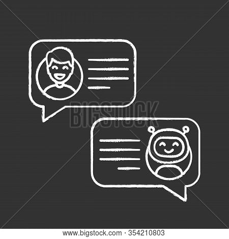 Support Chatbot Chalk Icon. Talkbot. Online Virtual Assistant. Chat Bot. Modern Robot. Man Chatting 