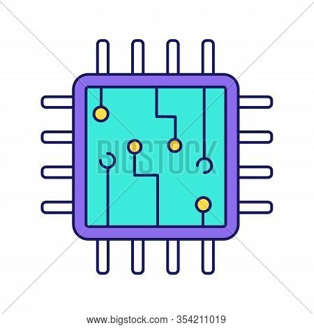 Computer Chip Color Icon. Processor. Memory Card. Central Processing Unit. Artificial Intelligence. 