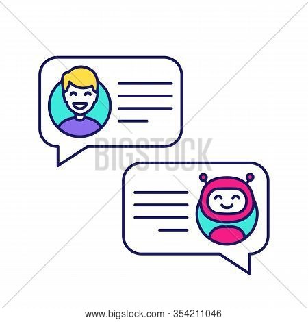 Support Chatbot Color Icon. Talkbot. Online Virtual Assistant. Chat Bot. Modern Robot. Man Chatting 